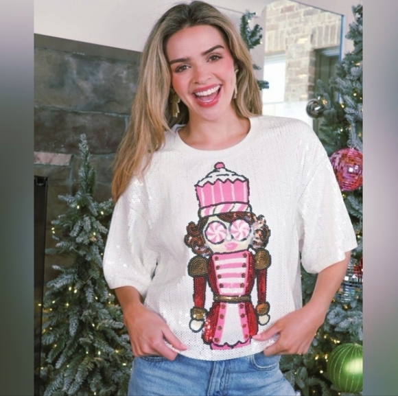 SIMPLY SOUTHERN Preppy Sequins Nutcracker Christmas Holiday Blouse Women’s Large - Picture 7 of 7